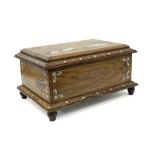 antique English colonial box in exotic wood with inlay of bone and several other woodkinds ||