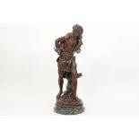 antique Mathurin Moreau sculpture in bronze on a base in green marble - signed || MOREAU MATHURIN (
