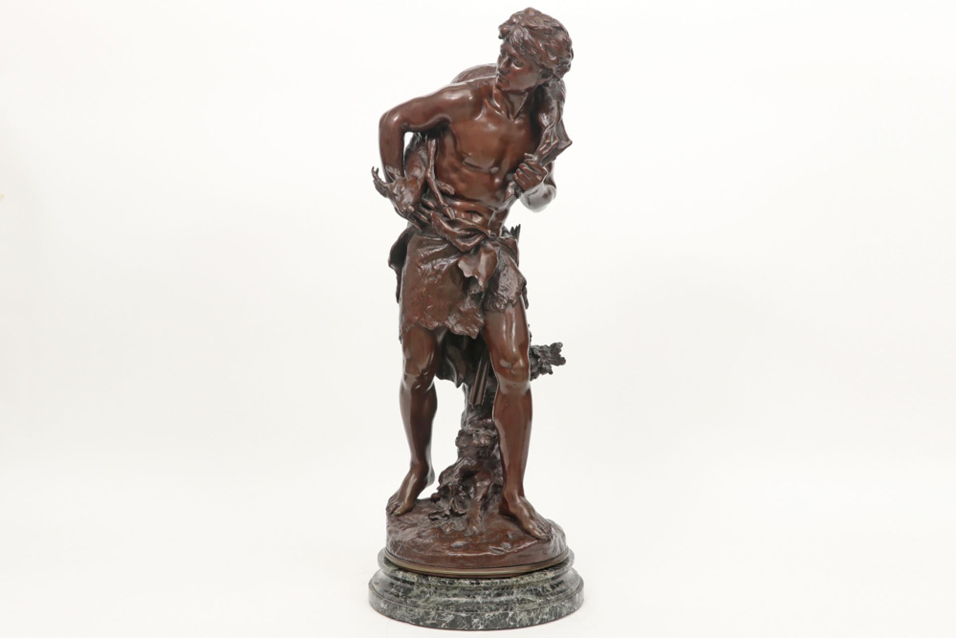 antique Mathurin Moreau sculpture in bronze on a base in green marble - signed || MOREAU MATHURIN (