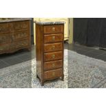 small antique, presumably French, chest of drawers in rosewood with its marble top || Klein