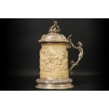 19th Cent. or earlier European, probably French, cup/tankard in ivory and marked solid silver (