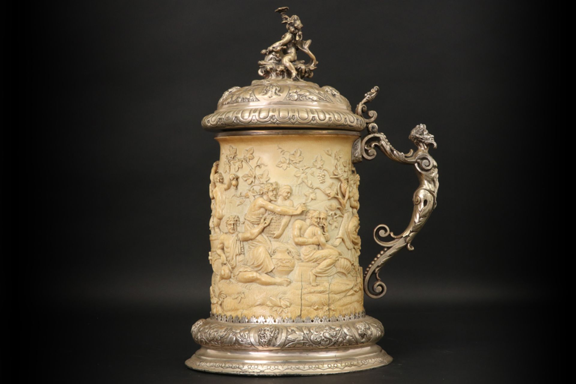 19th Cent. or earlier European, probably French, cup/tankard in ivory and marked solid silver (