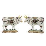 pair of 18th Cent. Delft polychrome ceramic "Cows" marked "De Lampetkan" || Paar achttiende