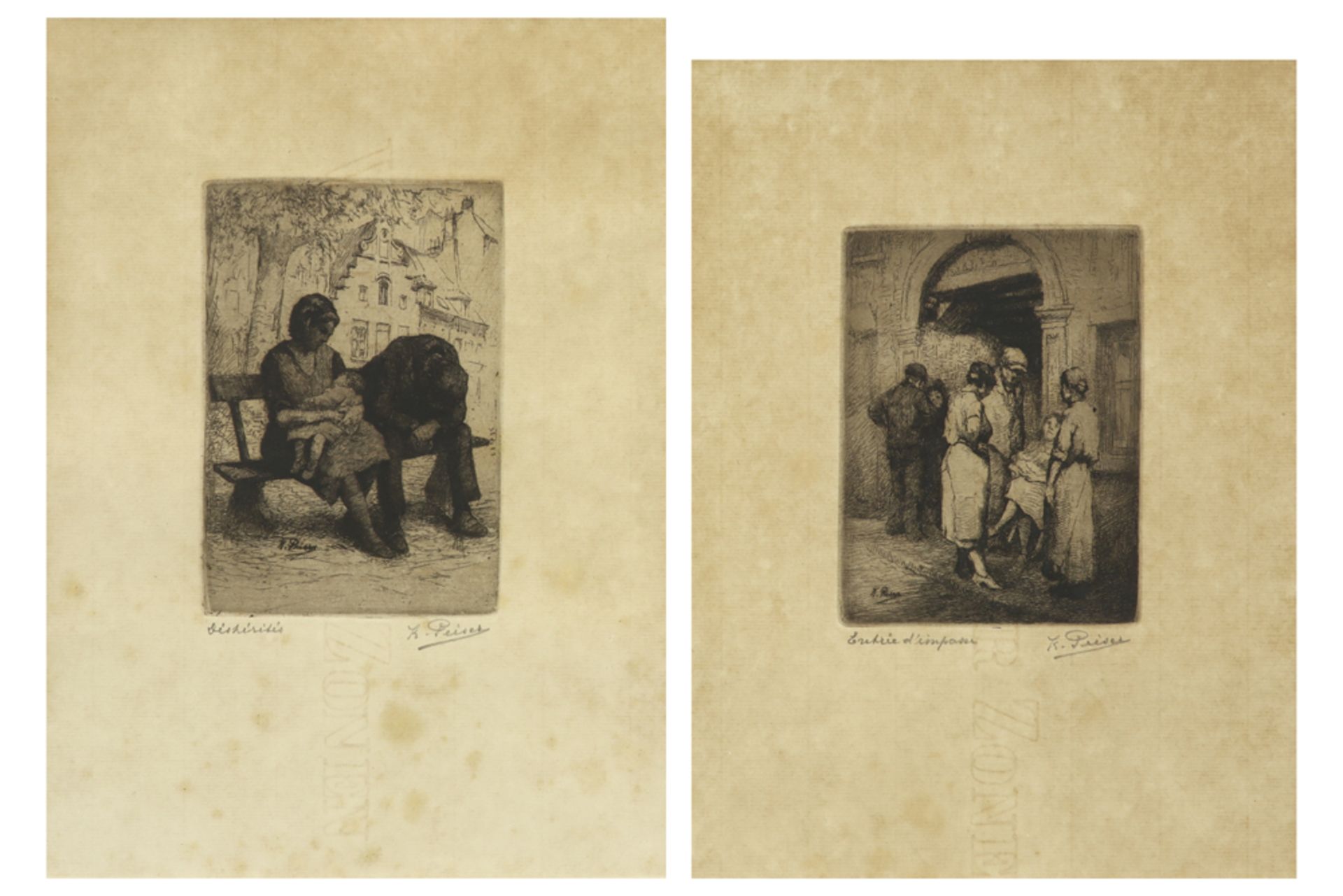 two Belgian etchings signed Kurt Peiser || PEISER KURT (1887 - 1962) twee kleine etsen telkens - Bild 2 aus 3
