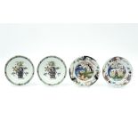 four plates in 18th Cent. ceramic from Delft with polychrome decor || Lot van vier borden in