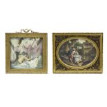 two framed antique miniatures, one with a bucolic theme and one with a couple of figures || Lot