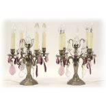 pair of "girandolle"-lamps in metal and crystal || Paar girandolles in metaal en kristal -