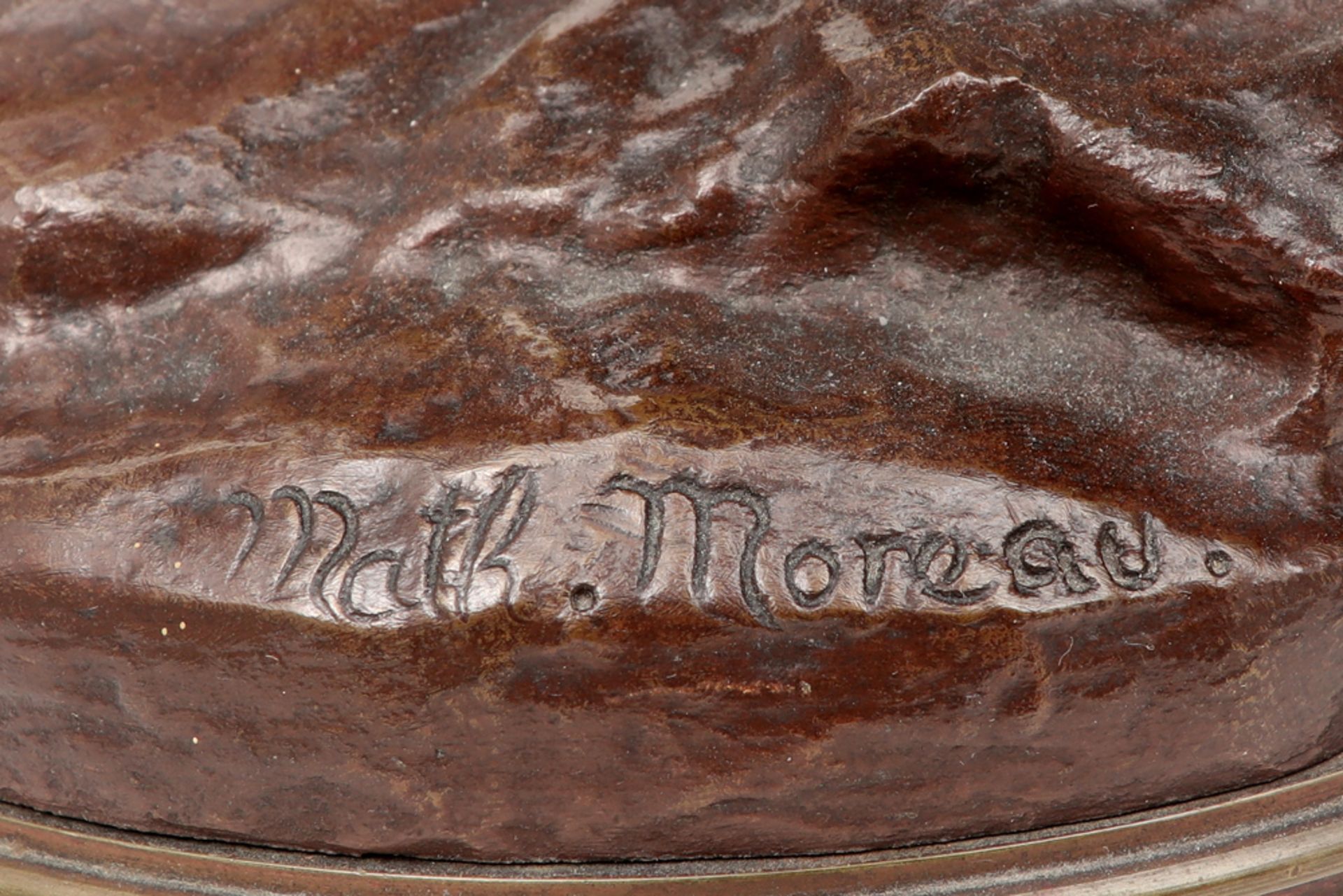 antique Mathurin Moreau sculpture in bronze on a base in green marble - signed || MOREAU MATHURIN ( - Image 5 of 5