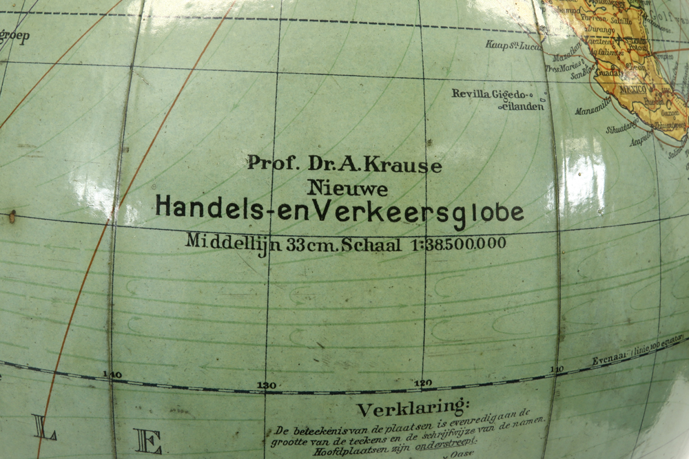 old Prof. Dr Krause marked globe on a mahogany stand with compass || PROF. DR KRAUSE oude - Image 4 of 4