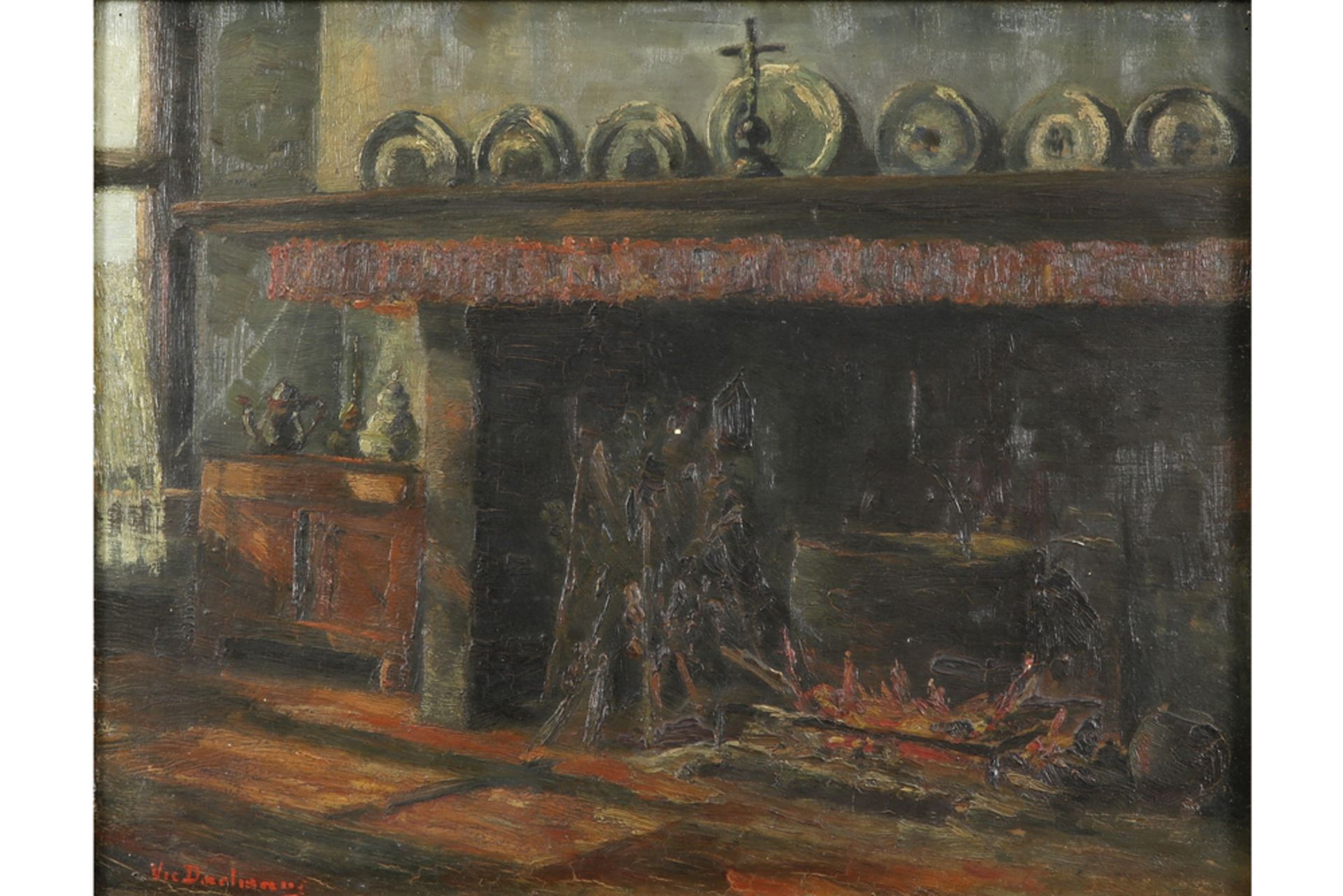 20th Cent. Belgian Vic Daelman signed oilpainting || Olieverfschilderij op paneel : "Interieur"