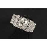 Art Deco ring in platinum with a 2,16 carat quality old brilliant cut diamond and ca 0,35 carat of