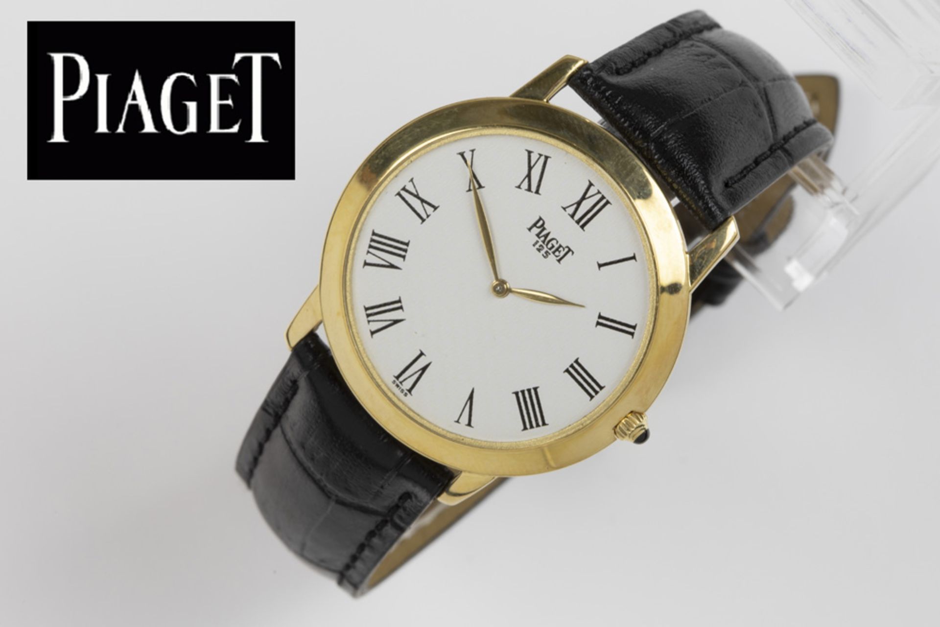 extra flat vintage "Piaget" marked mechanic "125" wristwatch (ref 9920) dating around 1990 in yellow