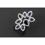 fashionable ring in white gold (18 carat) with ca 2,60 carat of sapphires with nice deep color and