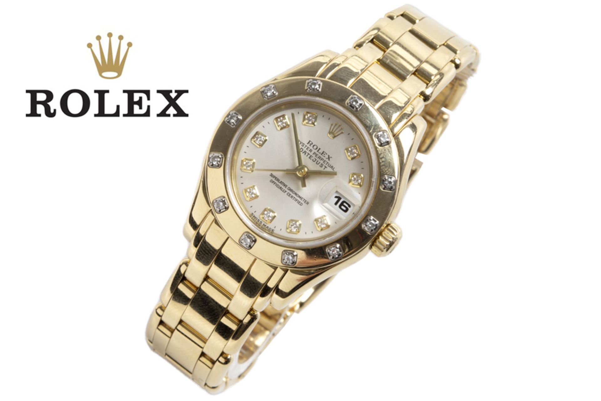 completely original Rolex marked automatic "Pearlmaster" ladies' wristwatch in yellow gold (18