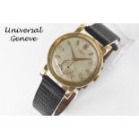 sixties' vintage "Universal" marked mechanic wristwatch in yellow gold (18 carat) - with its
