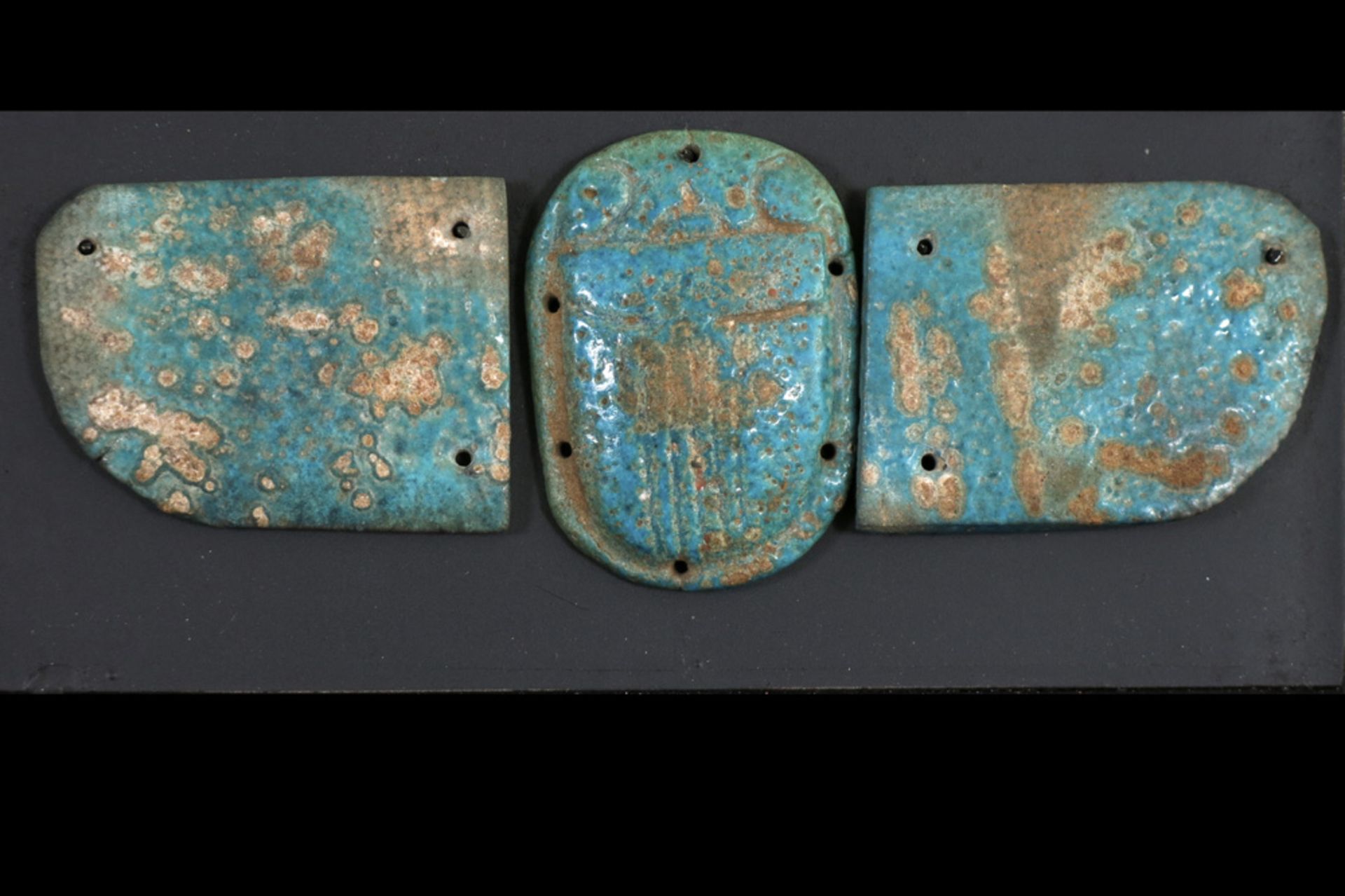 7th till 6th Cent. BC Ancient Egyptian Saitic period fragment of a breast ornament with a scarabee