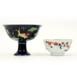 18th Cent. Chinese porcelain bowl with Imari decor and a Chinese marked stem cup with a polychrome