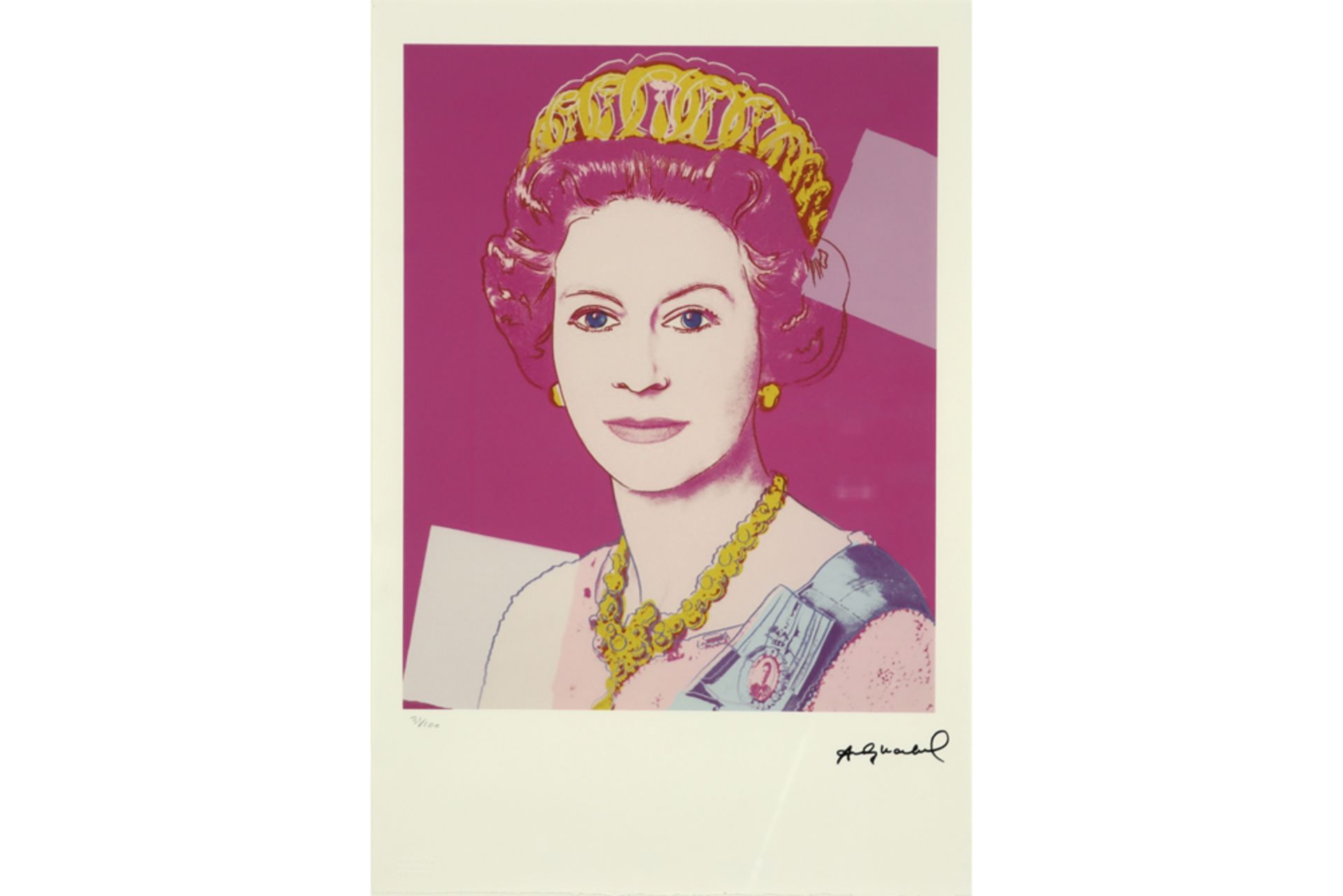 plate signed Andy Warhol "Queen Elizabeth" lithograph printed in colors from the portfolio "Reigning
