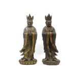 pair of quite big Chinese Qing dynasty "Buddhist Monk" sculptures in polychromed wood || CENTRAAL
