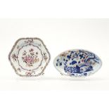 two small 18th Cent. Chinese plates in porcelain, one with Imari and one (patti) with polychrome