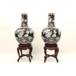 pair of quite big Chinese vases in porcelain with a polychrome decor with flowers and birds ||
