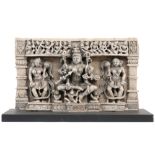 12th Cent. northern Indian white marble sculpture with a finely sculpted frieze with Durga