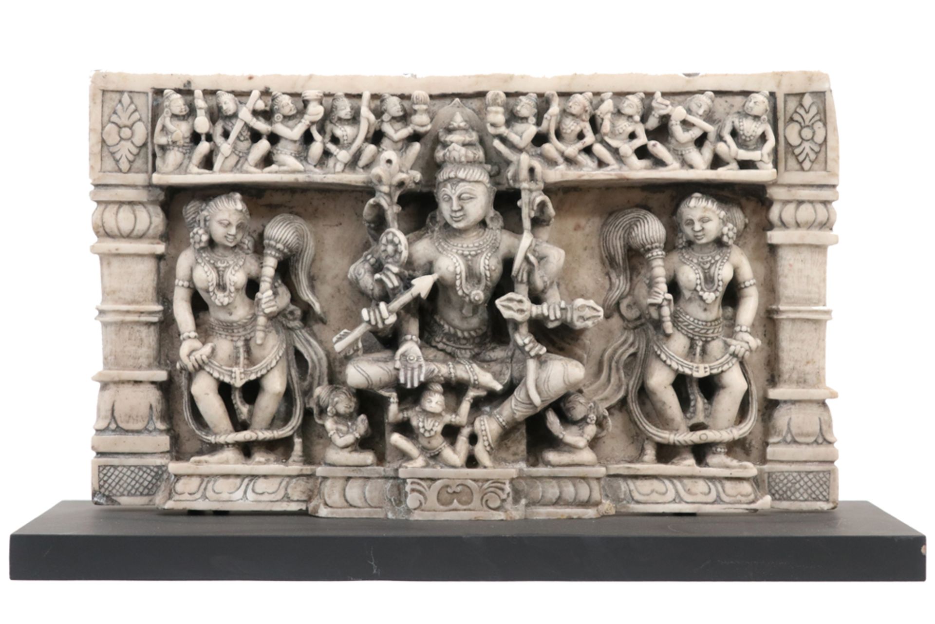 12th Cent. northern Indian white marble sculpture with a finely sculpted frieze with Durga