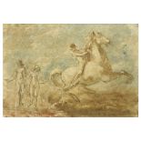 mixed media with a symbolist theme with horseman - signed Berthe Martinie || MARTINIE BERTHE (1883 -