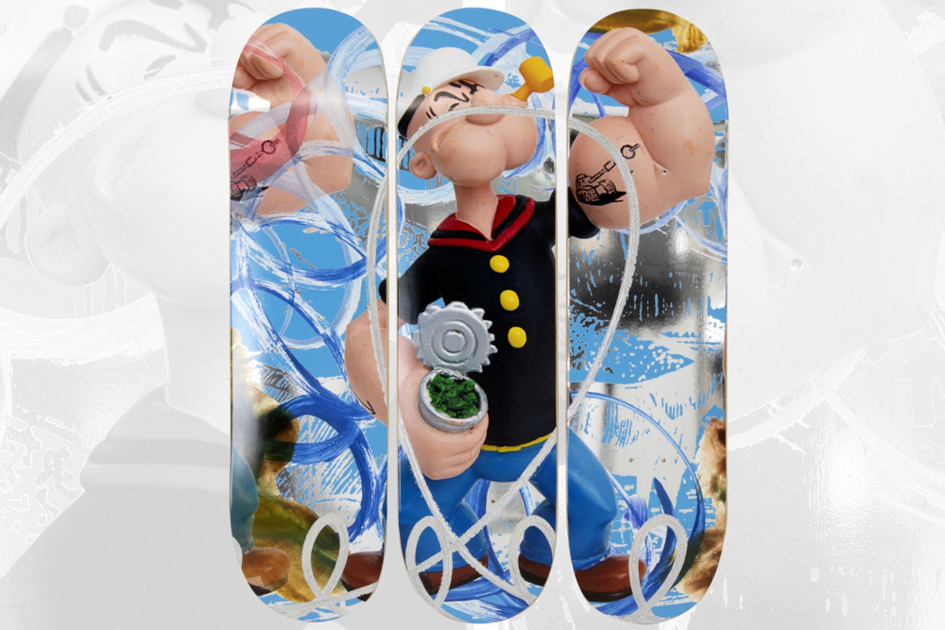 Jeff Koons plate signed "Popeye" triptych on skateboards dd 2021, an edition of 500 ex. with - Image 7 of 8
