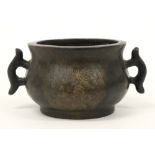 marked Chinese incense burner in bronze with silver inlay || Gemerkte Chinese wierookbrander in