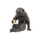 antique Japanese bronze Monkey sculpture || Antieke Japanse bronzen sculptuur: "Zittende aap" -