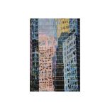 21st Cent. Belgian "Hazy financial Center" screenprint on canvas - signed Marnix Verstraeten and