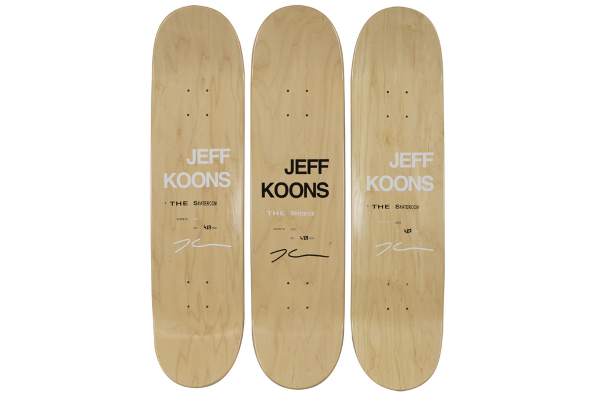 Jeff Koons plate signed "Popeye" triptych on skateboards dd 2021, an edition of 500 ex. with - Image 2 of 8