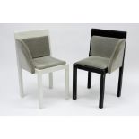 pair of 20th Cent. Belgian design chairs, one in white and one in black lacquered wood designed