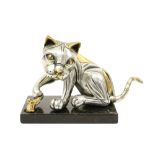 Frank Meisler signed "Cat and Mouse" sculpture in metal on marble base || MEISLER FRANK (1929 -