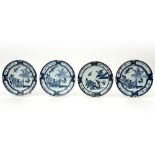 series of four 18th Cent. Chinese dishes in porcelain with a blue-white decor with cuckoo || Reeks