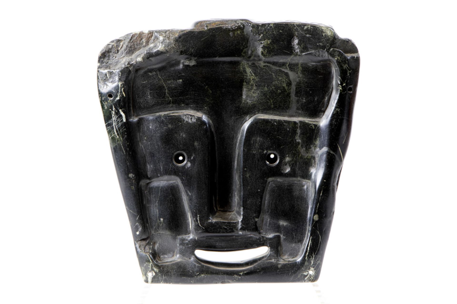 antique Bolivian carved stone masque with slices of turquoise with a report of "Conservation and - Bild 2 aus 2