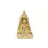 Burmese "Buddha in shrine" sculpture in soapstone || Birmaanse tempelsculptuur in zeepsteen : "