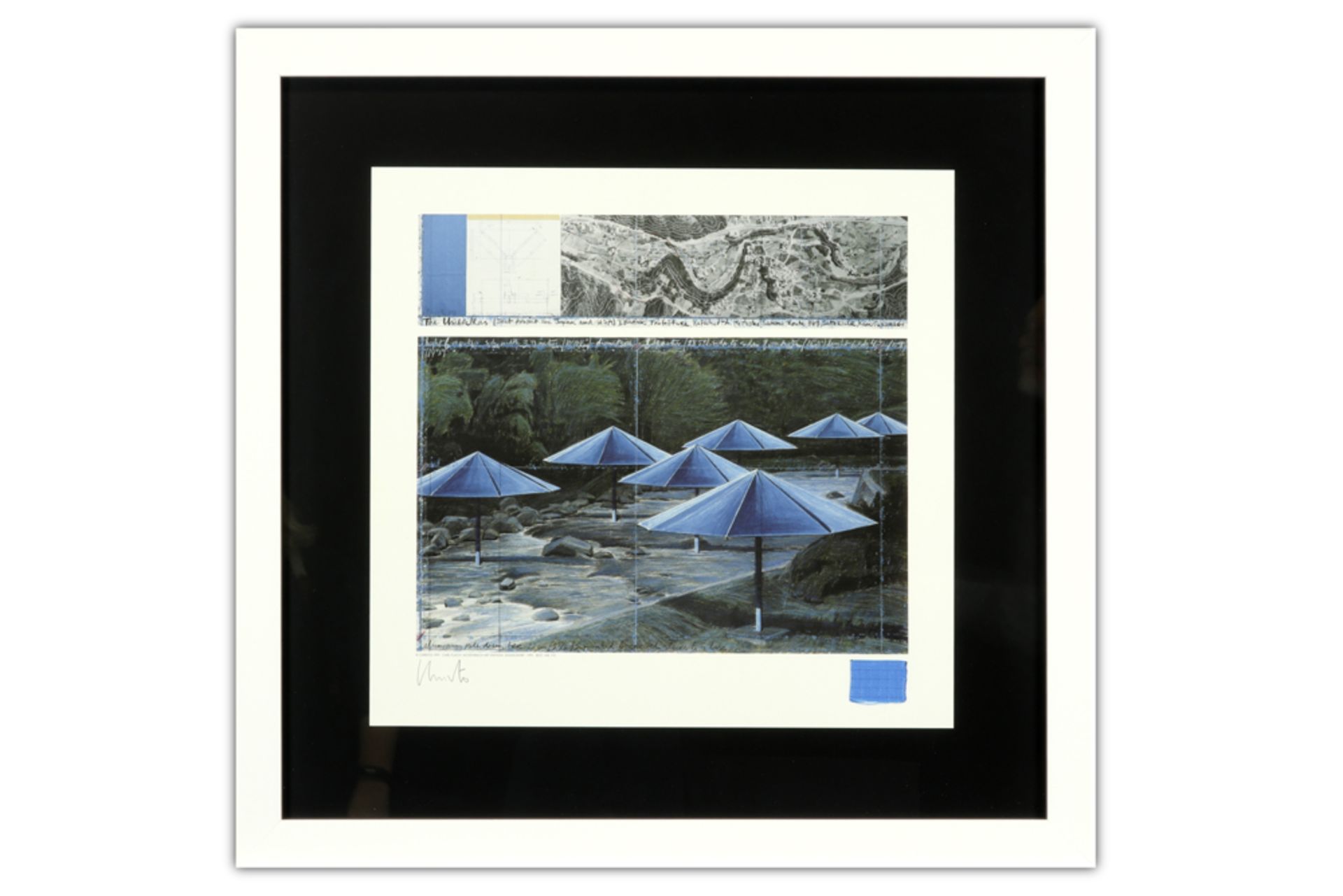 Christo signed screenprint from the series "The Umbrellas" with a piece of fabric edition dd 1991 by - Bild 4 aus 4