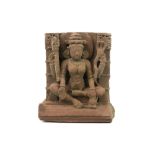 Indian maybe 10th Cent. Late Gupta period pink sandstone sculpture depicting Annapurna || INDIA /