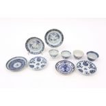 ten pieces of 18th Cent. Chinese porcelain with blue-white decor : cups and saucers || Lot (10)