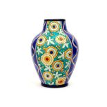 Art Deco vase in Boch marked ceramic || Art Deco-vaas in faïence, gemerkt Boch, met een decor n°