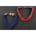 two North-East Indian Naga necklaces made of glass beads and with typical lock || NOORD-OOST INDIA