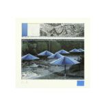 Christo signed screenprint from the series "The Umbrellas" with a piece of fabric edition dd 1991 by