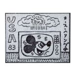 quite large Keith Haring signed and (19)83 signed "Tokyo Mickey" drawing on paper with the