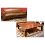 Italian Georgetti marked set of a leather sofa and a coffeetable with a design by Leon Krier ||