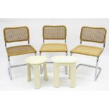 three "Cidue Italia" marked chairs and two "Gedy - made in Italy" marked stools with a design by