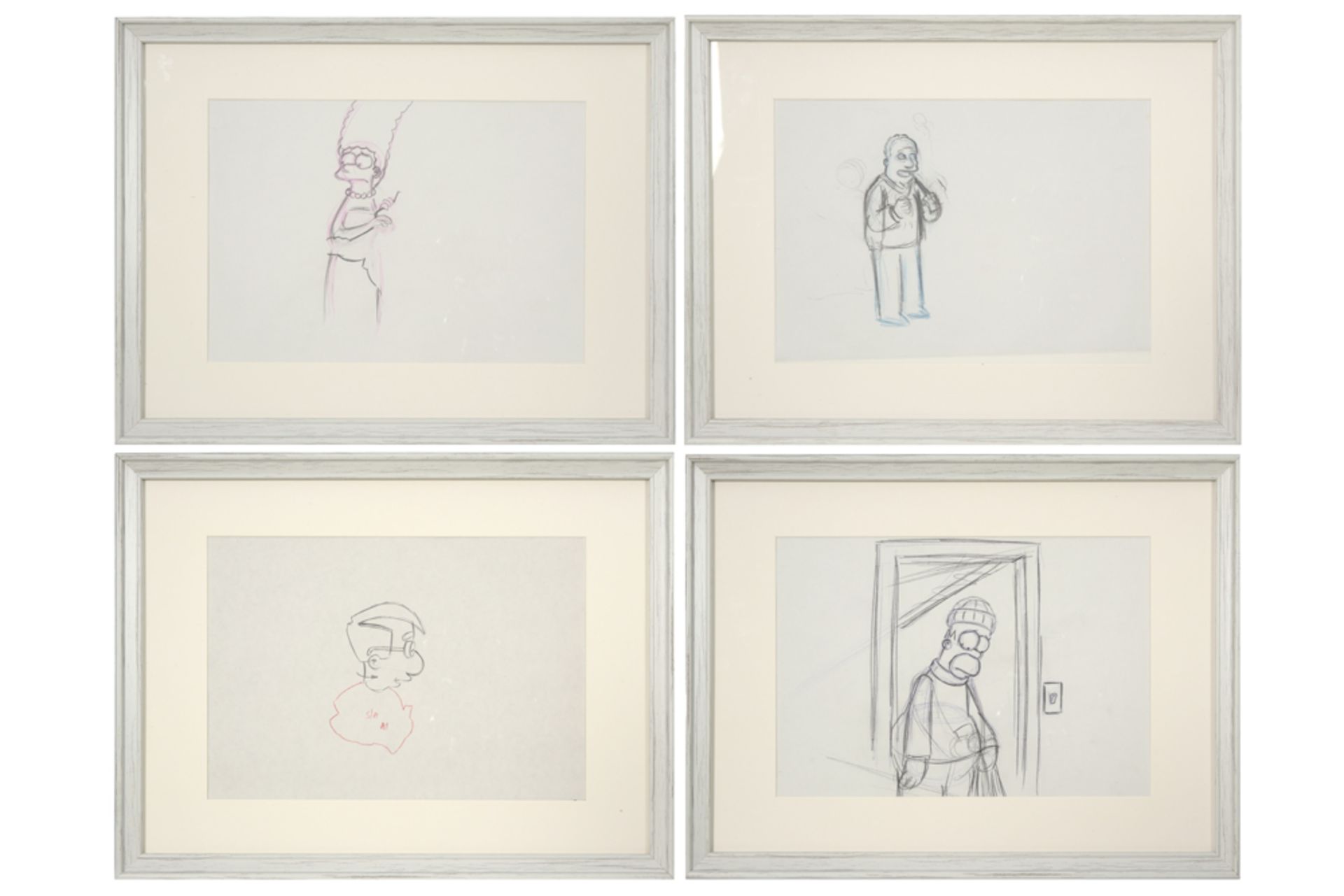 four Matt Groening drawings for "The Simpsons" - each with certificate || GROENING MATT (° 1954) lot