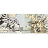 Roy Lichtenstein signed "Whaam !" diptych with two offset lithographs printed in colors to be