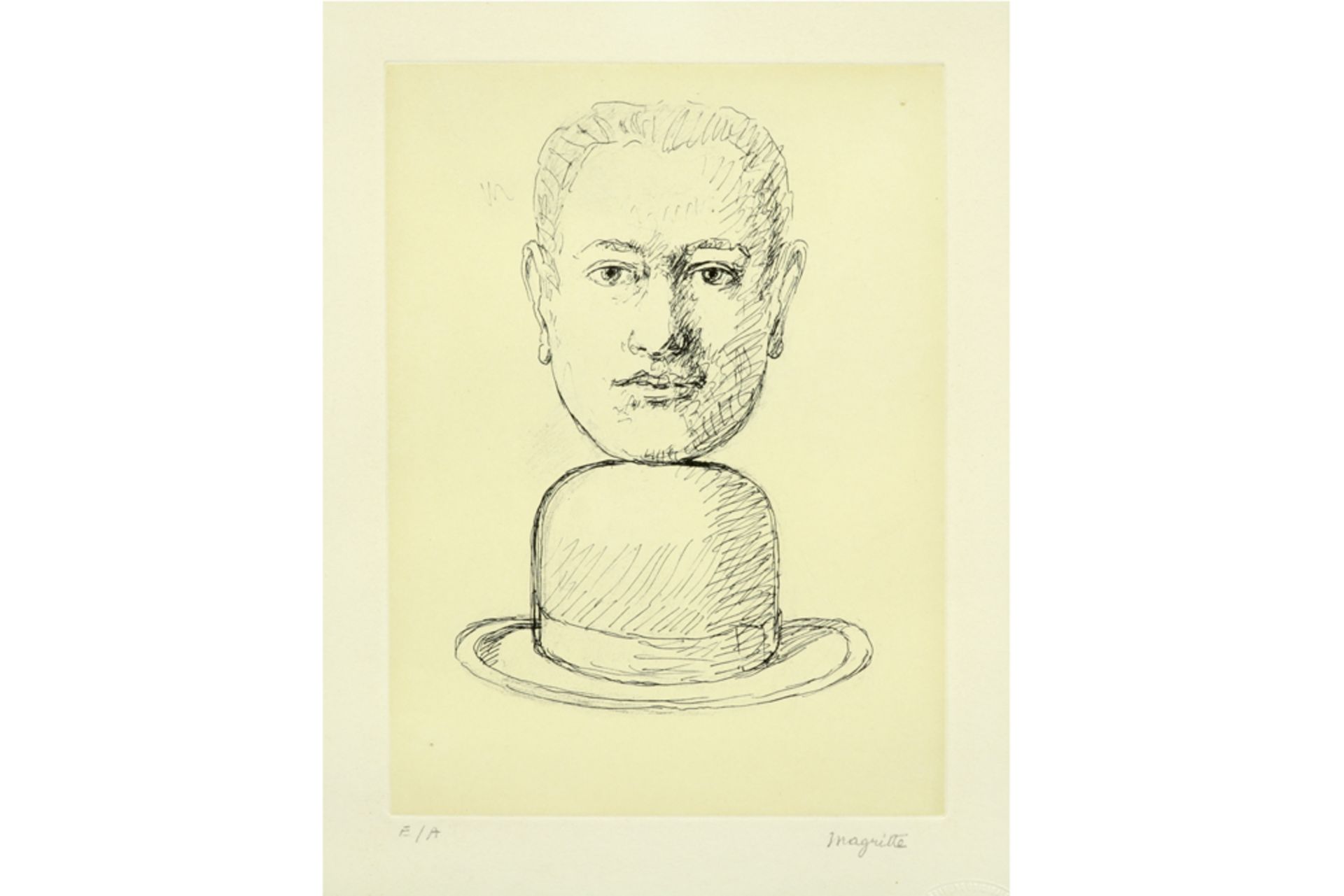 René Magritte etching - with namestamp and drystamp "Gravure Originale - Atelier René Magritte" ||